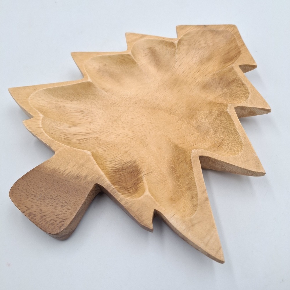 Creative Co-Op Wooden Christmas Tree Bowl 9.5" Acacia Charcuterie Serving Tray‎